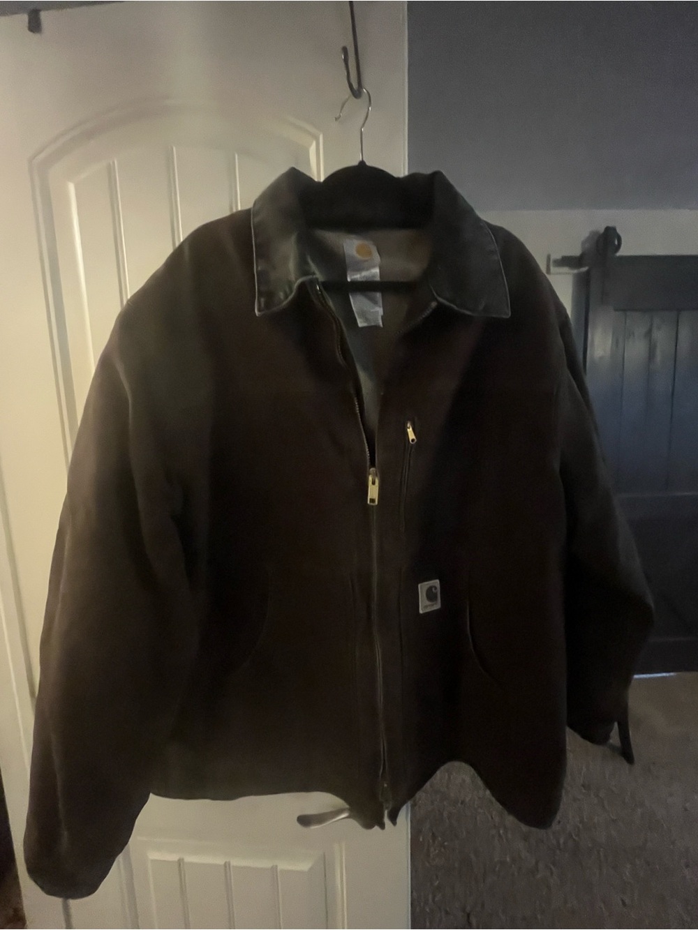 Carhartt C81 Dark Brown Washed Canvas Barn Coat Sherpa-lined Black Collar, XXL